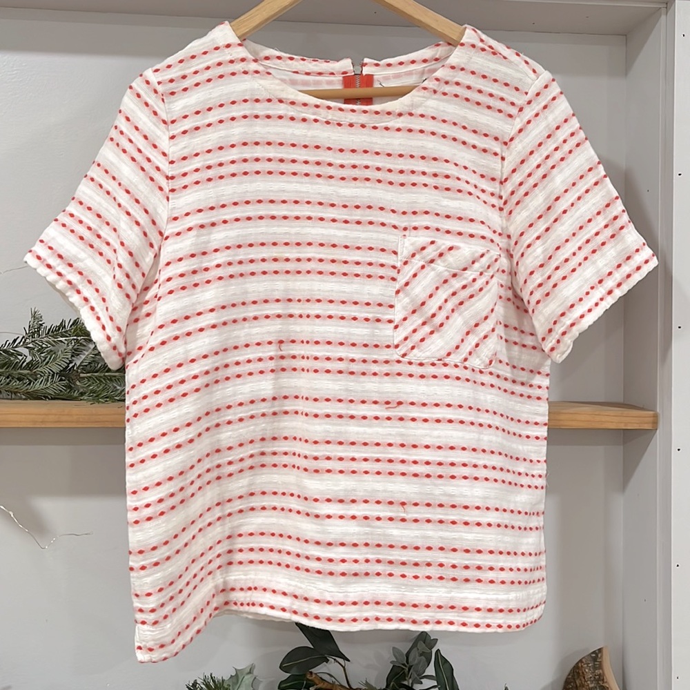 LOFT Short Sleeve Soft Cotton Striped Top, Size M